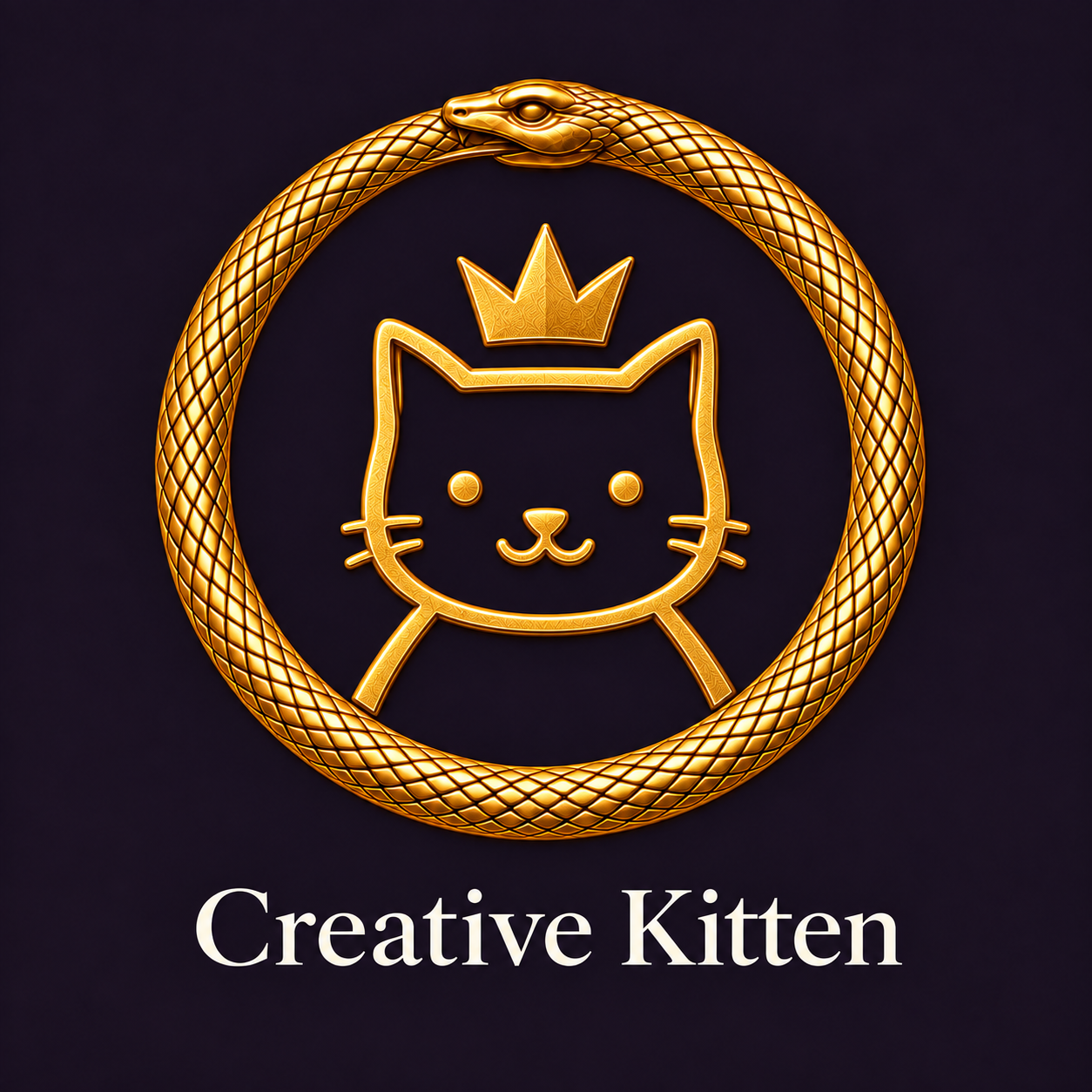 Creative Kitten official gold kitten and crown within an ouroboros